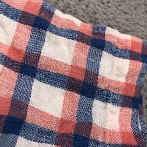 LL Bean Shirt Mens Extra Large Red Blue Plaid 100% Linen Slightly Fitted Coastal